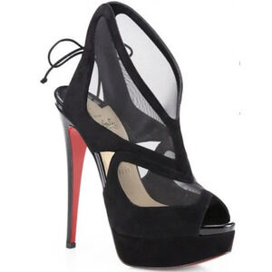 Christian Louboutin Farfamesh 150 Black Platform Peep Toe Sandal Heel Pump 36